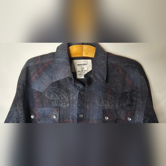 Panhandle Rough Stock Slim XL Blue Paisley Pearl Snap Buttons Western Buttondown - Picture 3 of 9